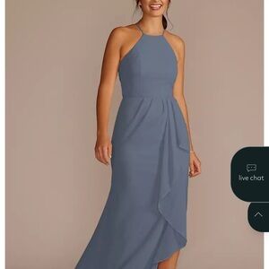 David's Bridal High Low Halter Dress in Slate Blue
